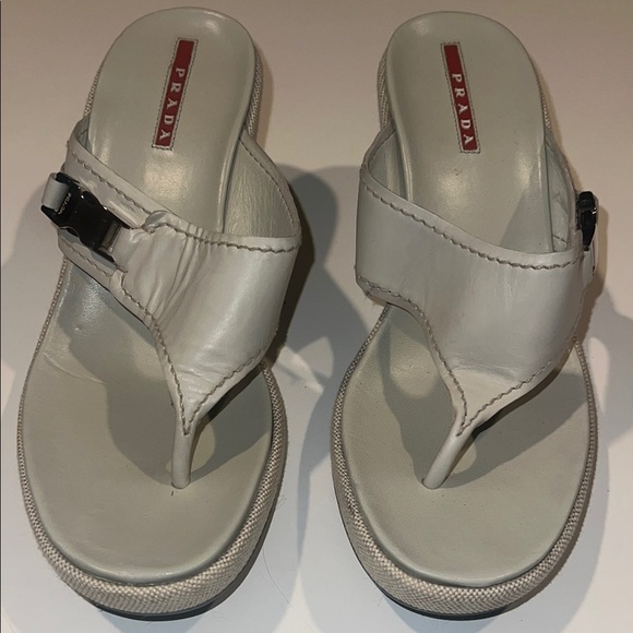 Prada off white 37.5 platform wedge Sandals Minimalist Design - Picture 1 of 10